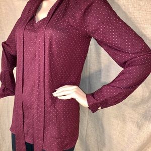 Maroon  long sleeve blouse with polka dots